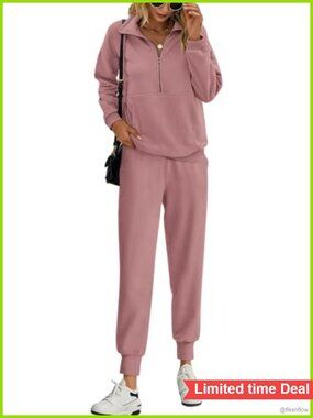 Long Sleeve Half Zip Sweatsuit Set Quarter Zip Pullover Jogger Pants Lounge